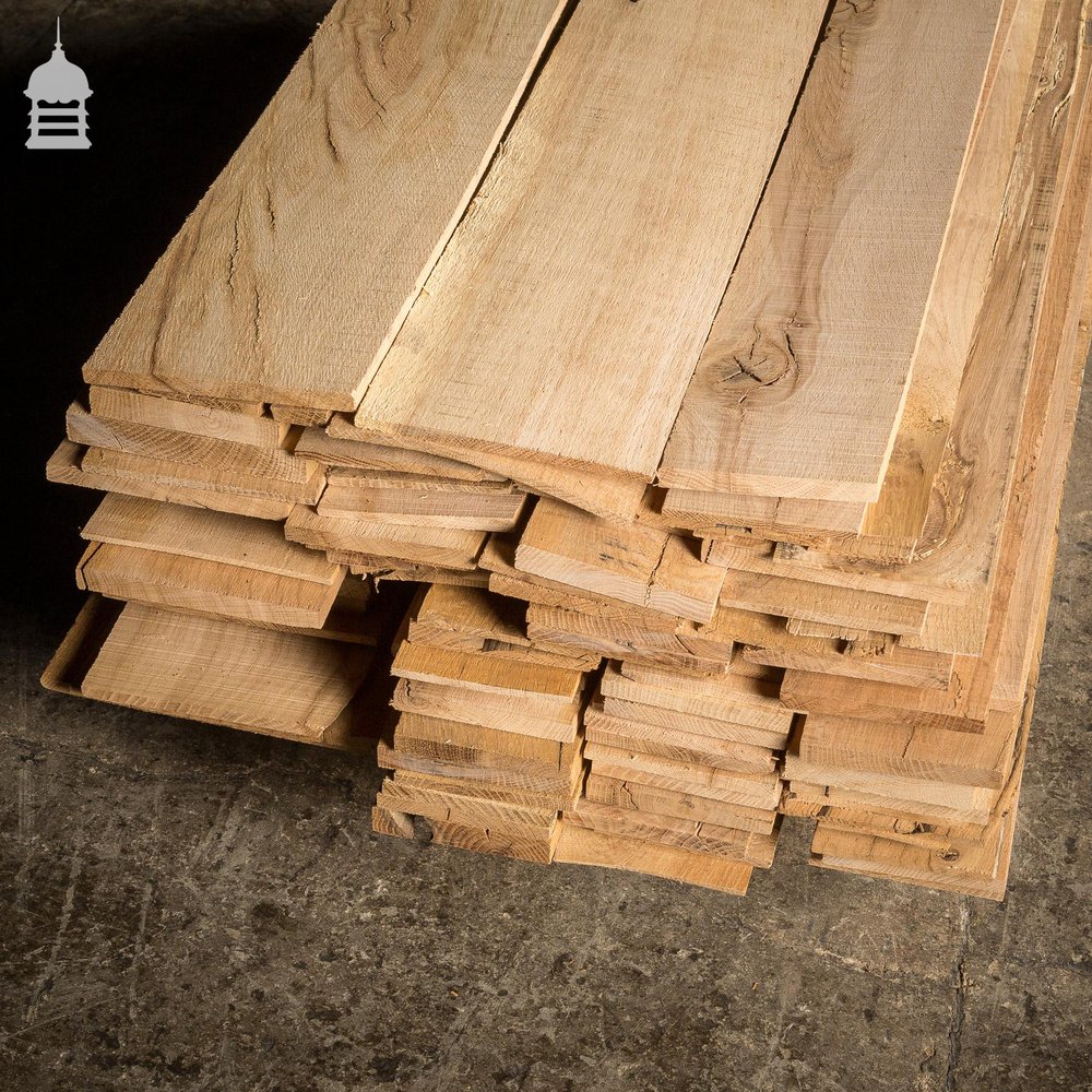 NR43421: 15 Square Metre Batch of Mixed Thickness & Width Thin Oak Boards Wall Cladding
