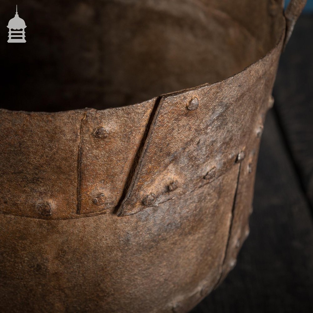 NR45021: 18th C Riveted Metal Bucket with Leather Strap Handle