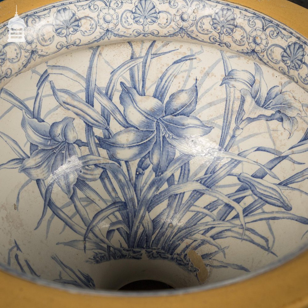NR45121: Early 19th C White, Cane and Blue Toilet Bowl with Lilly Decoration