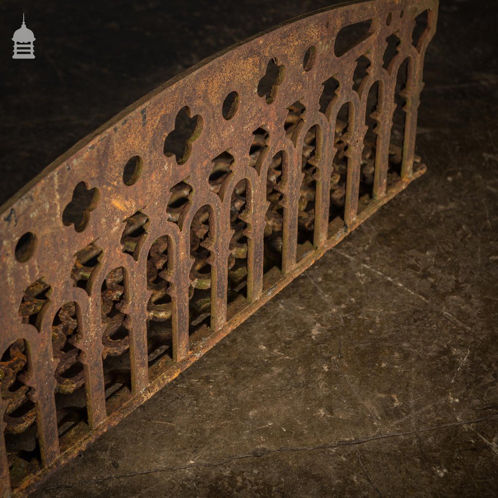 Pair of 19th C Ornate Cast Iron Gothic Cellar Grates