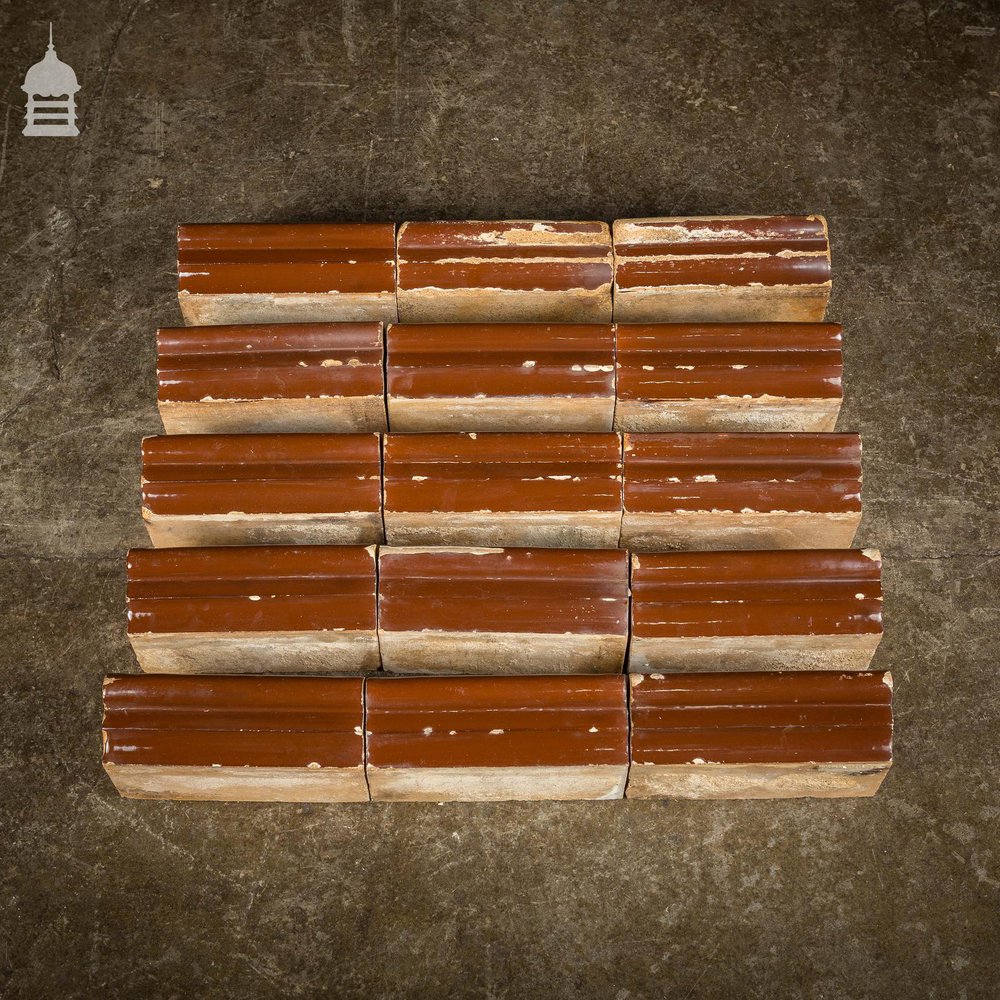Set of 15 Brown Glazed Decorative Header Border Bricks