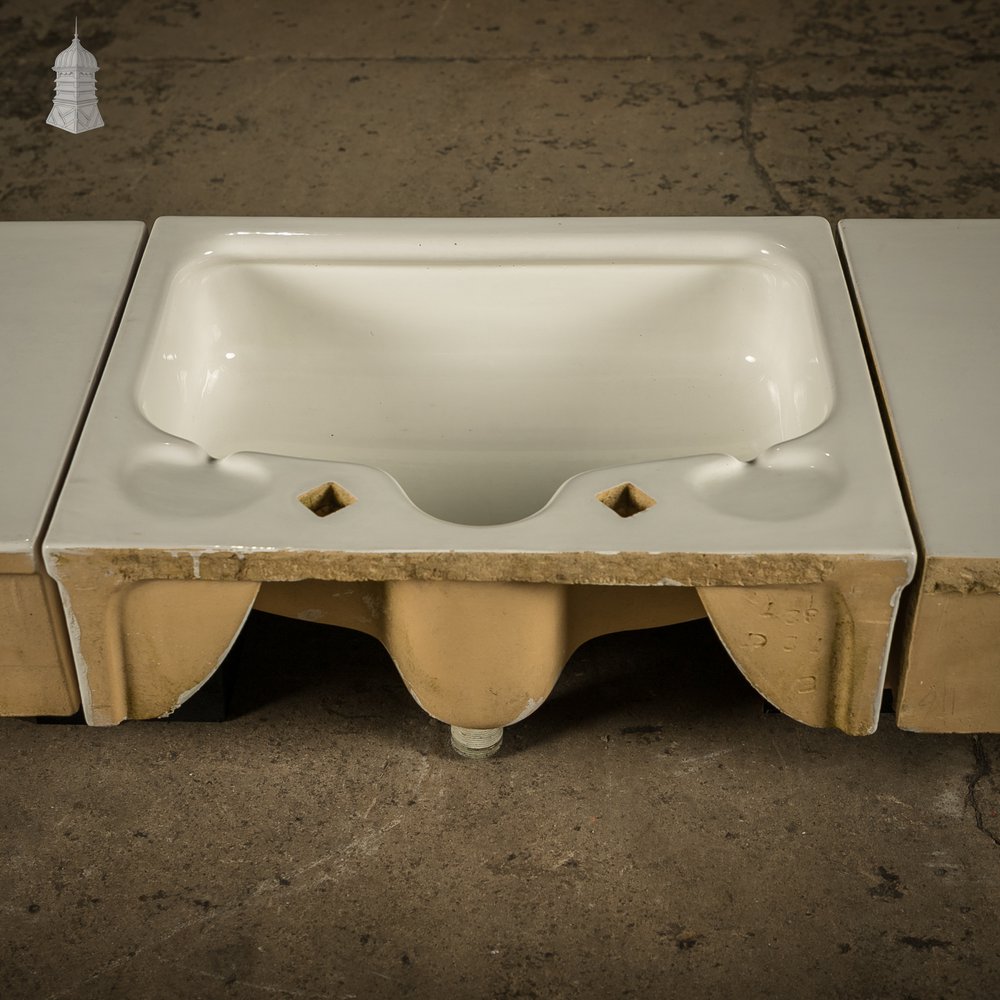 Sink and Drainers Rare Complete Mid Century Three-Piece Sanitary Sink Setup with Original Left and Right Ceramic Side Stations