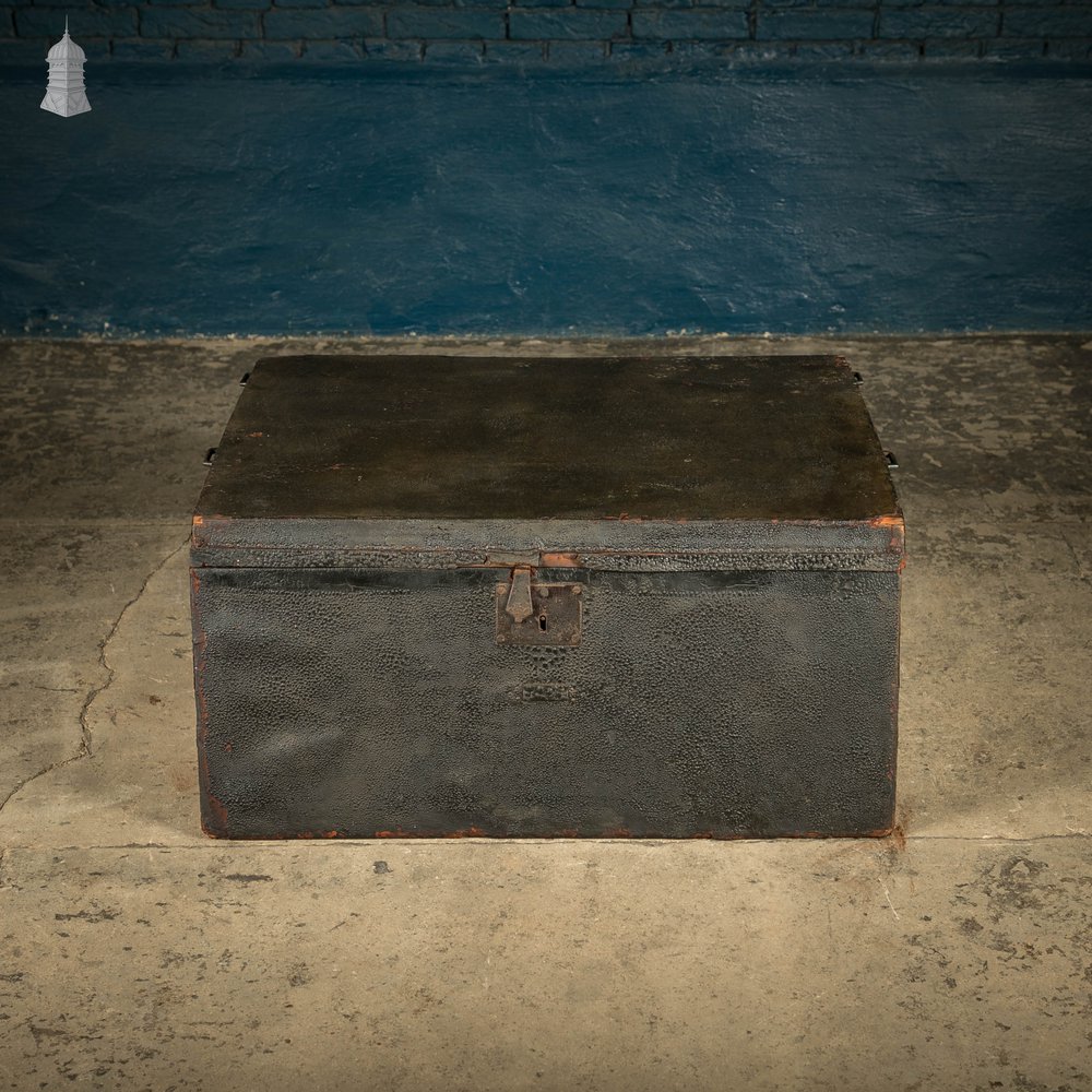 Leather Covered Trunk, 19th C Wooden Box Covered with Black Leather