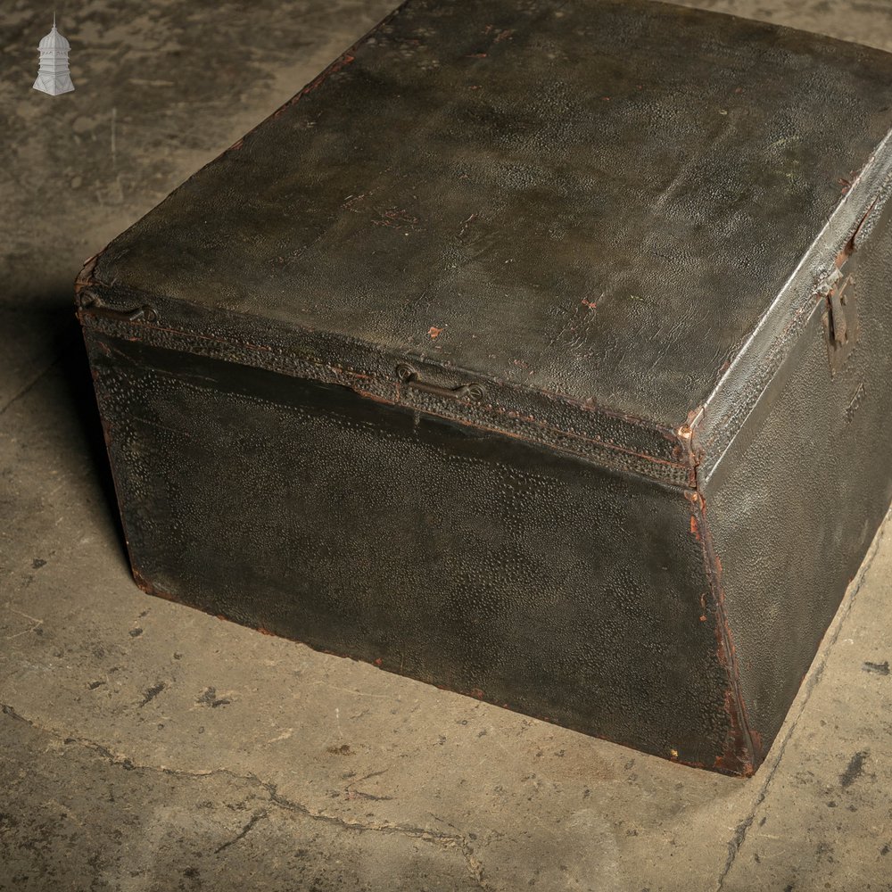 Leather Covered Trunk, 19th C Wooden Box Covered with Black Leather