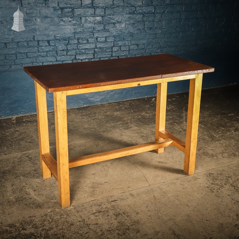 Small Mid Century Oak and Iroko School Science Lab Bench Table