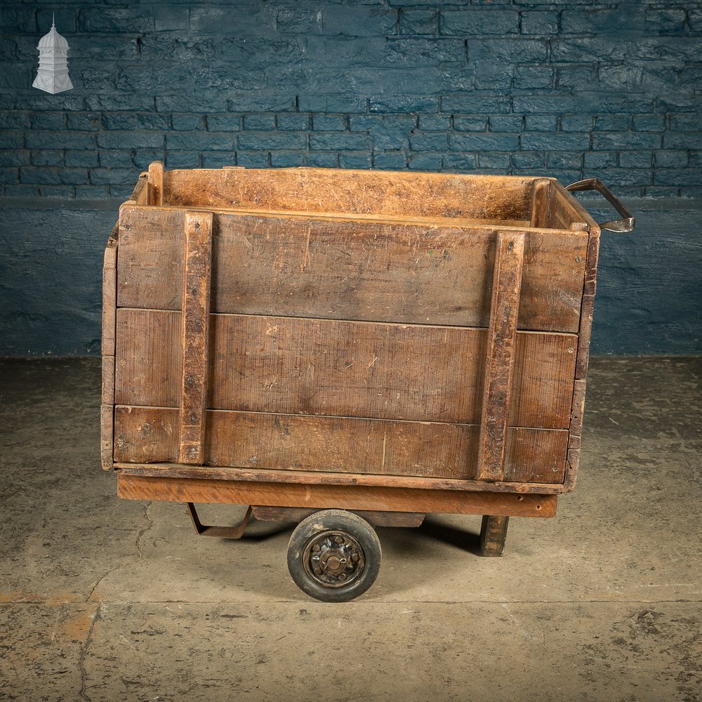 Wheeled Box Trolley, Bygone Industrial Hardwood Cart