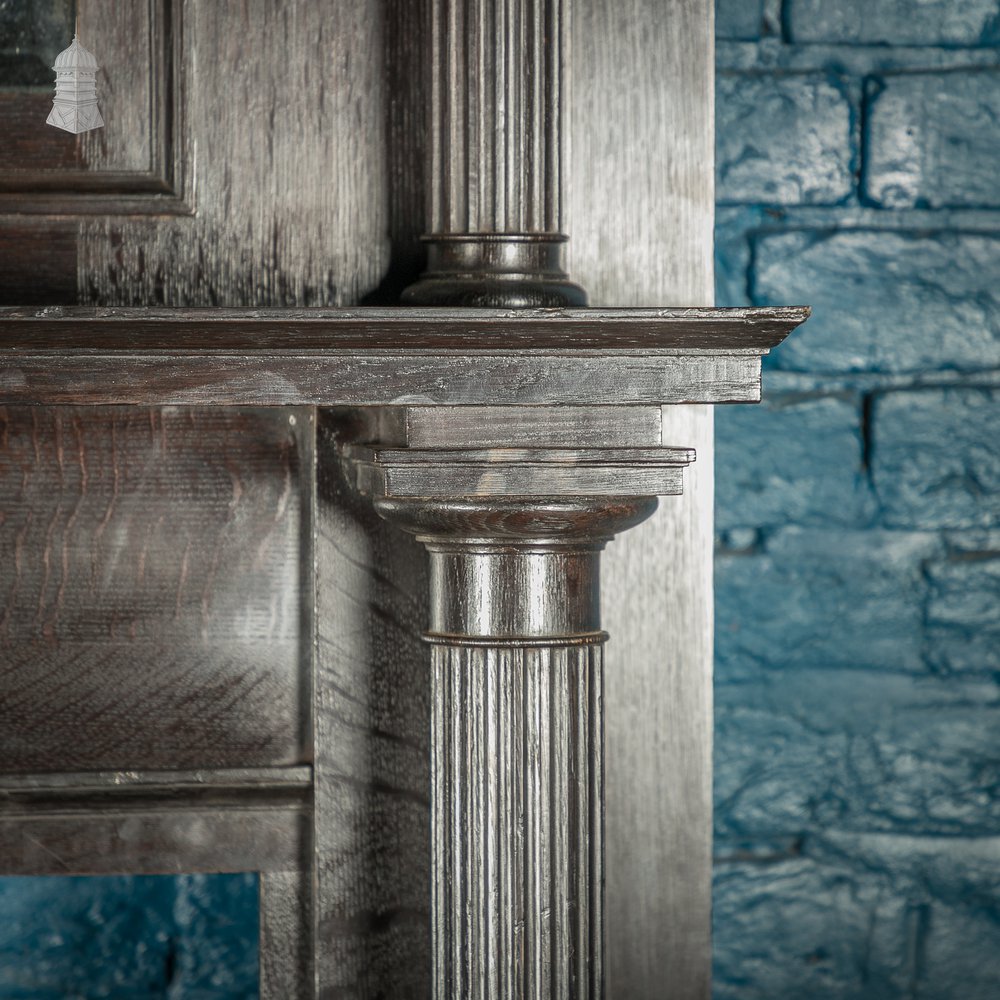 Fire Surround With Mirrored Overmantel, 19th C Neo Classical Oak with Fluted Corinthian Columns