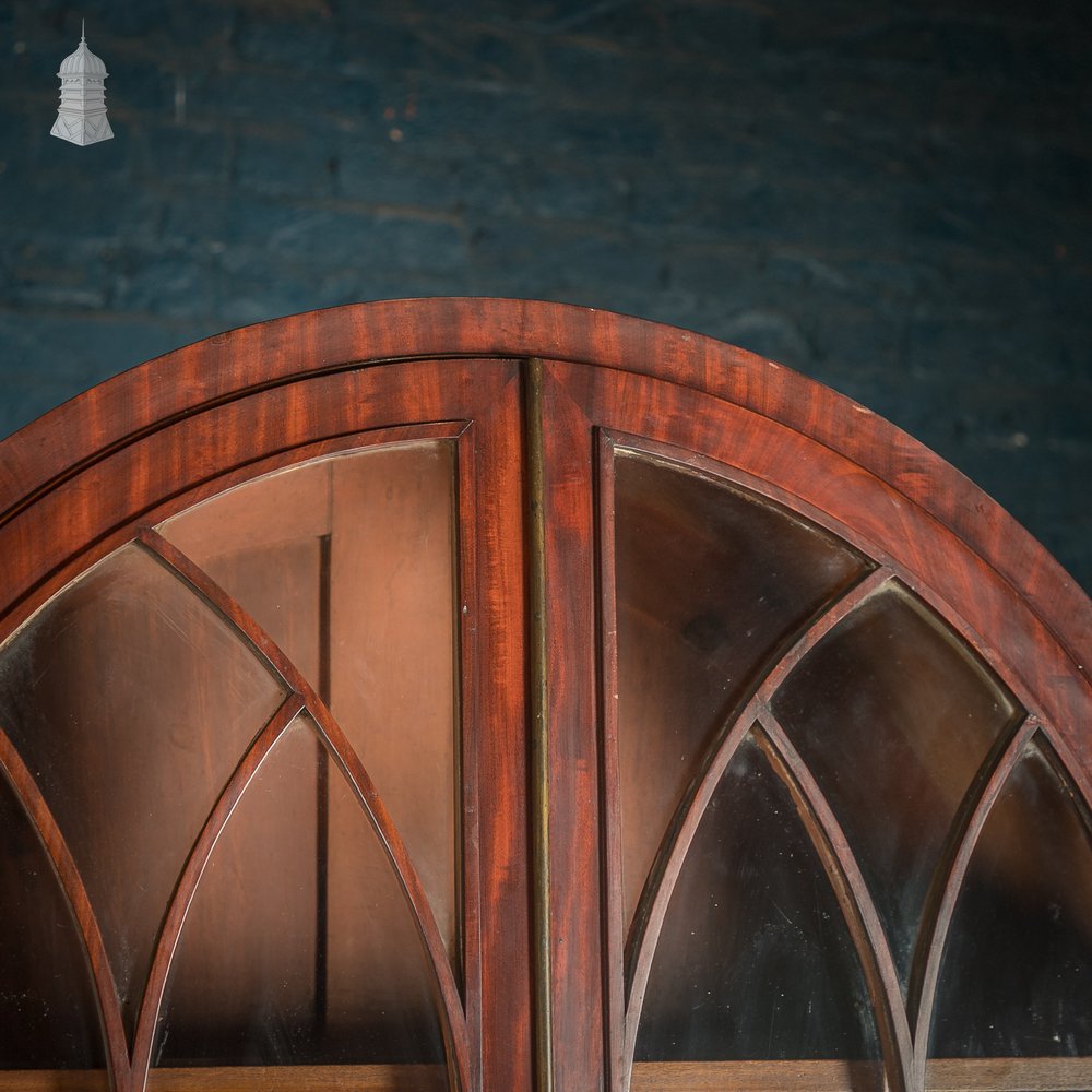 Astral Glazed Bookcase Cabinet, Regency Mahogany Arch Top