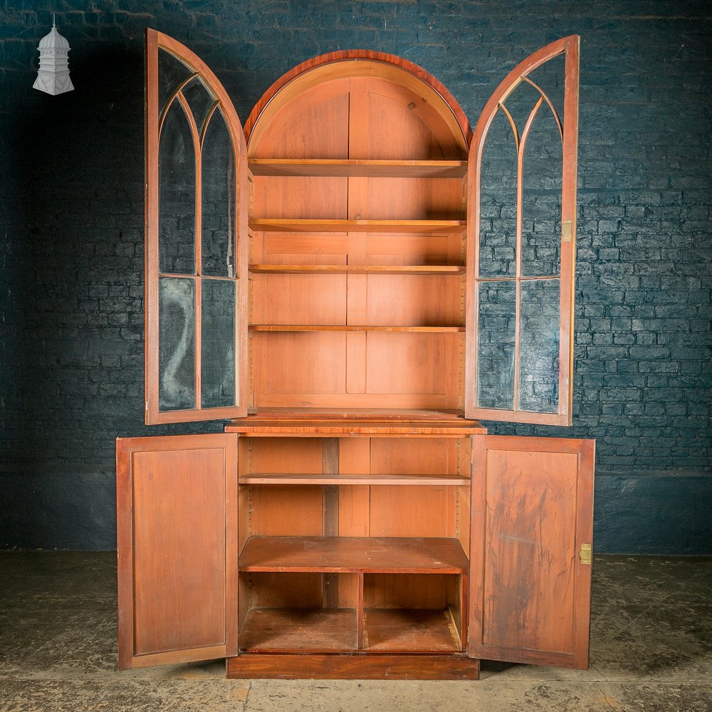 Astral Glazed Bookcase Cabinet, Regency Mahogany Arch Top