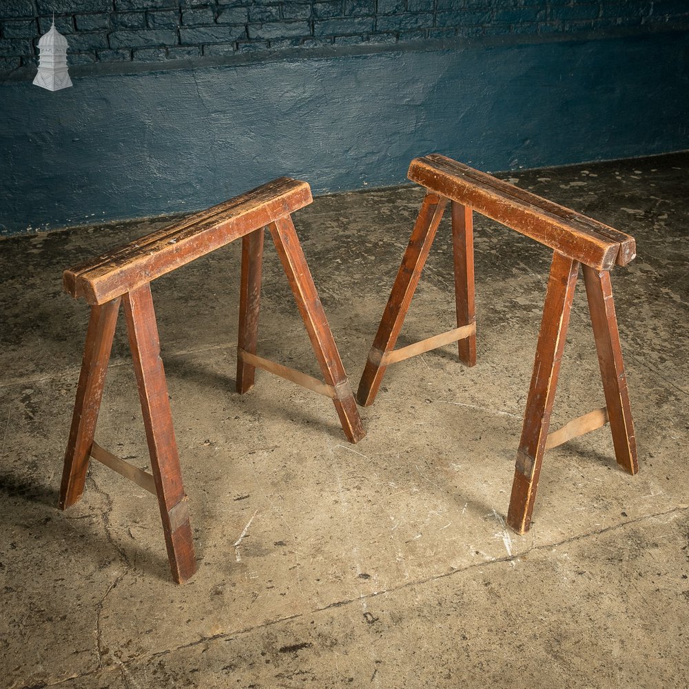 Trestle Coffin Stands, 19th C Hardwood, Pair