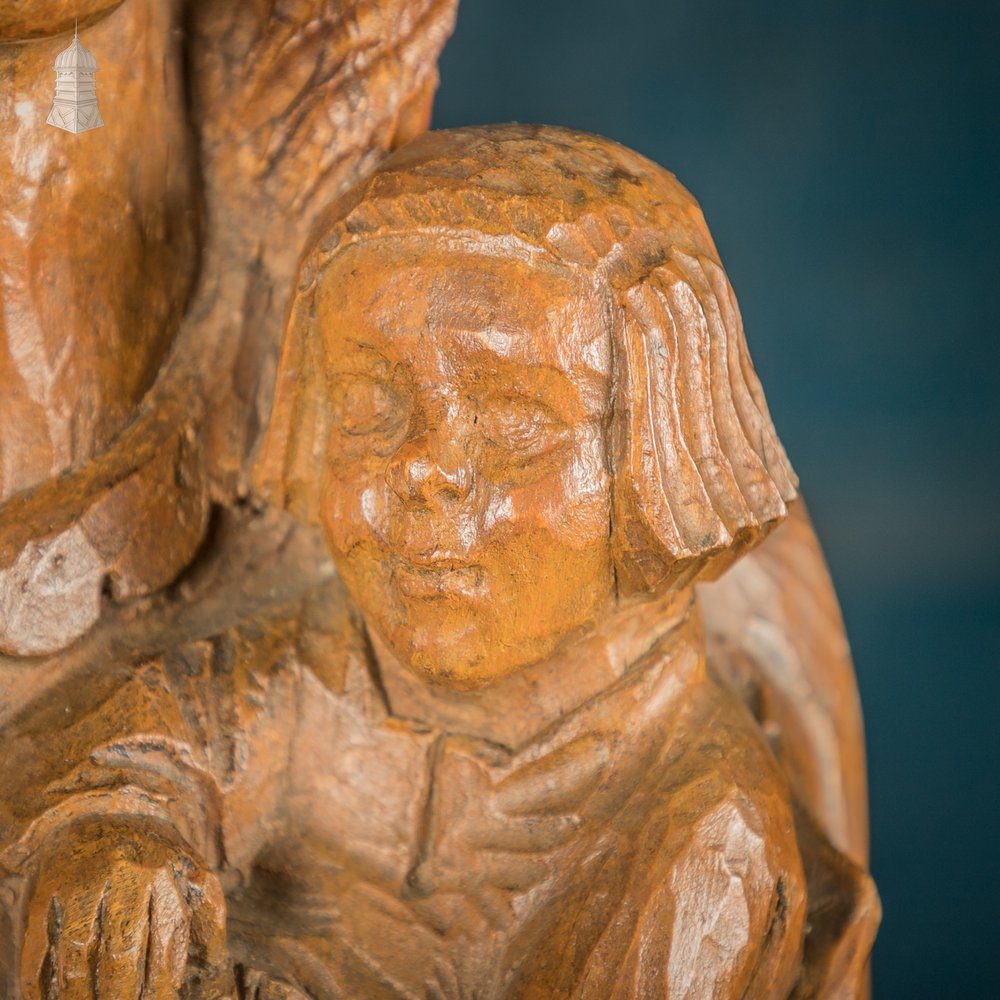 Madonna and Child, 19th C Ecclesiastical Carved Walnut Statue