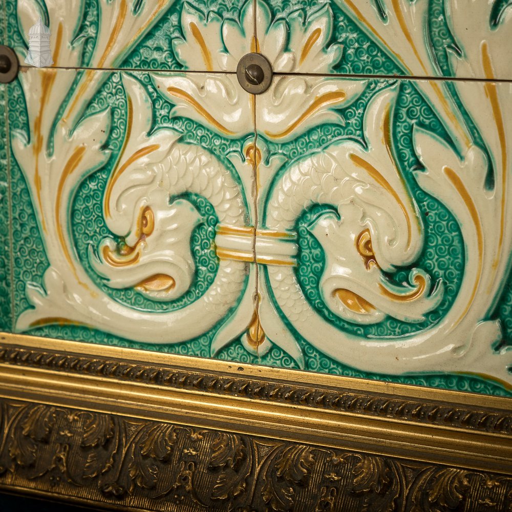 Set of 8 Glazed Decorative Tiles from a Sainsburys Food Hall Mounted in Later Gold Frame
