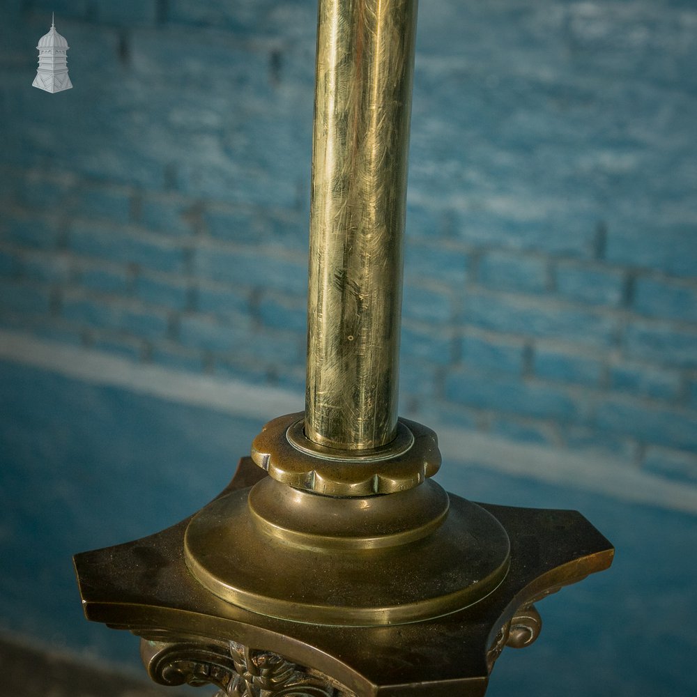 Brass Standard Lamps by Elkington & Co, Adjustable 19th C Neo Classical Corinthian Columns with Paw Feet