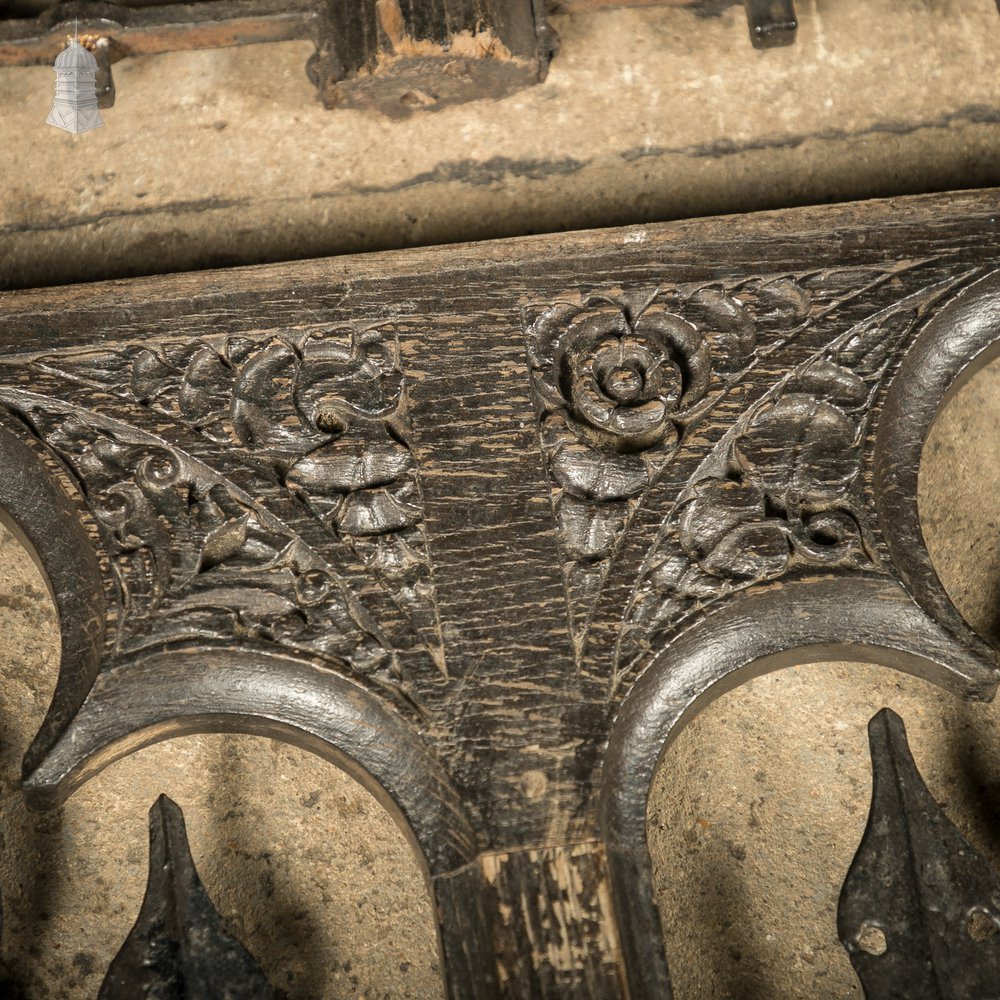 Gothic Gate Frames, 19th C Carved Oak with Cast Iron Elements