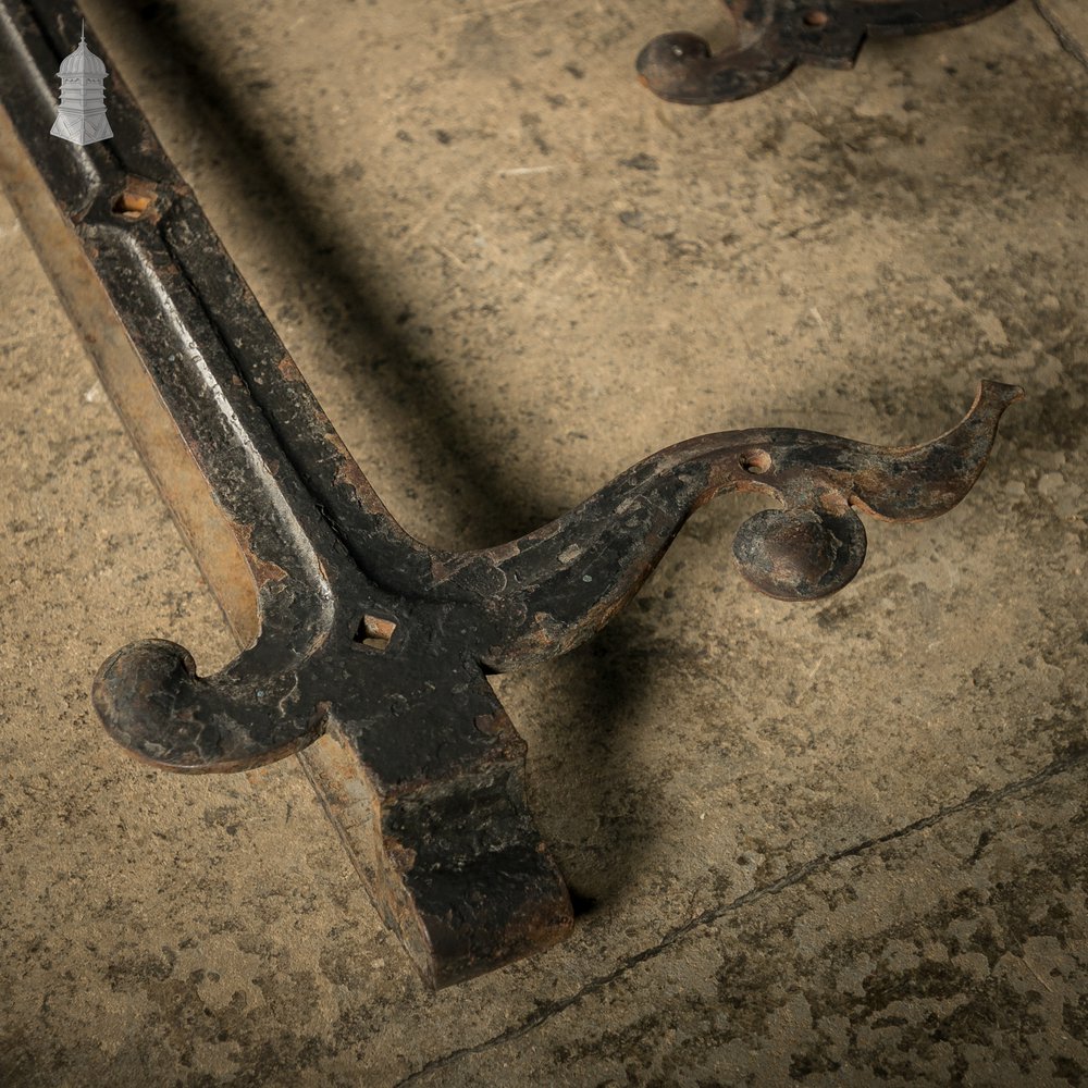 Gate Hinges, 19th C Gothic Style Long, Wrought Iron Set of 4 with Matching Shoot Bolt and Latch