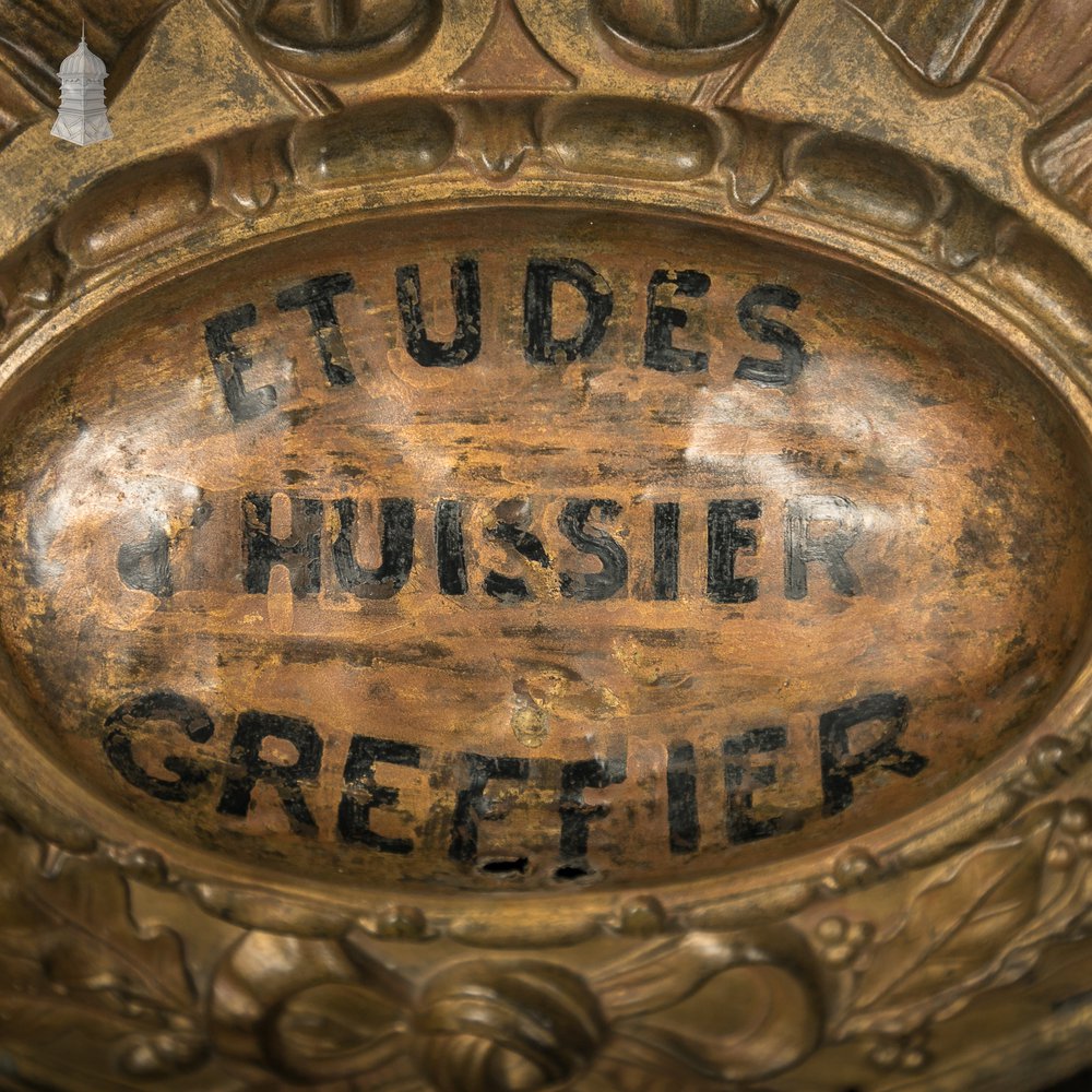 Court Bailiff Sign, French, Brass with painted logo “Etudes & Hussier Greffier” – Studies & Bailiff Clerk