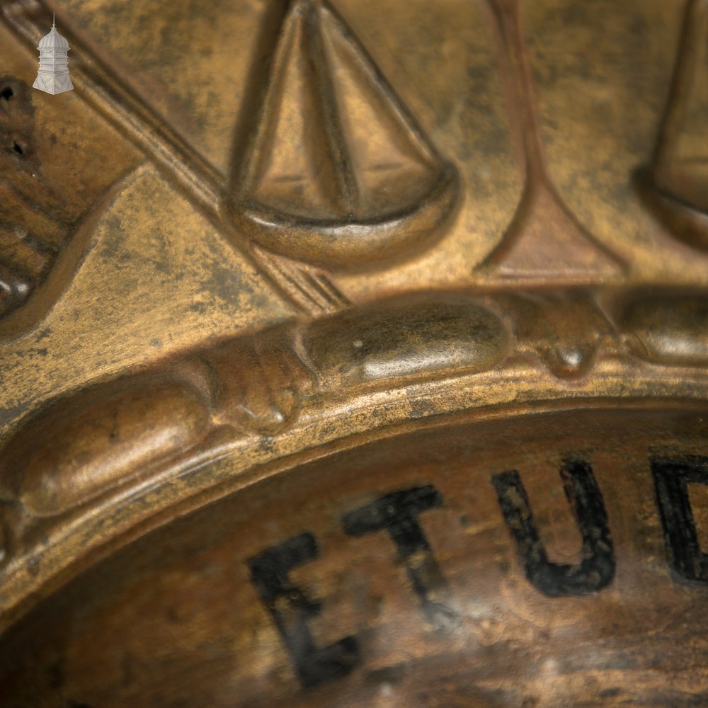 Court Bailiff Sign, French, Brass with painted logo “Etudes & Hussier Greffier” – Studies & Bailiff Clerk