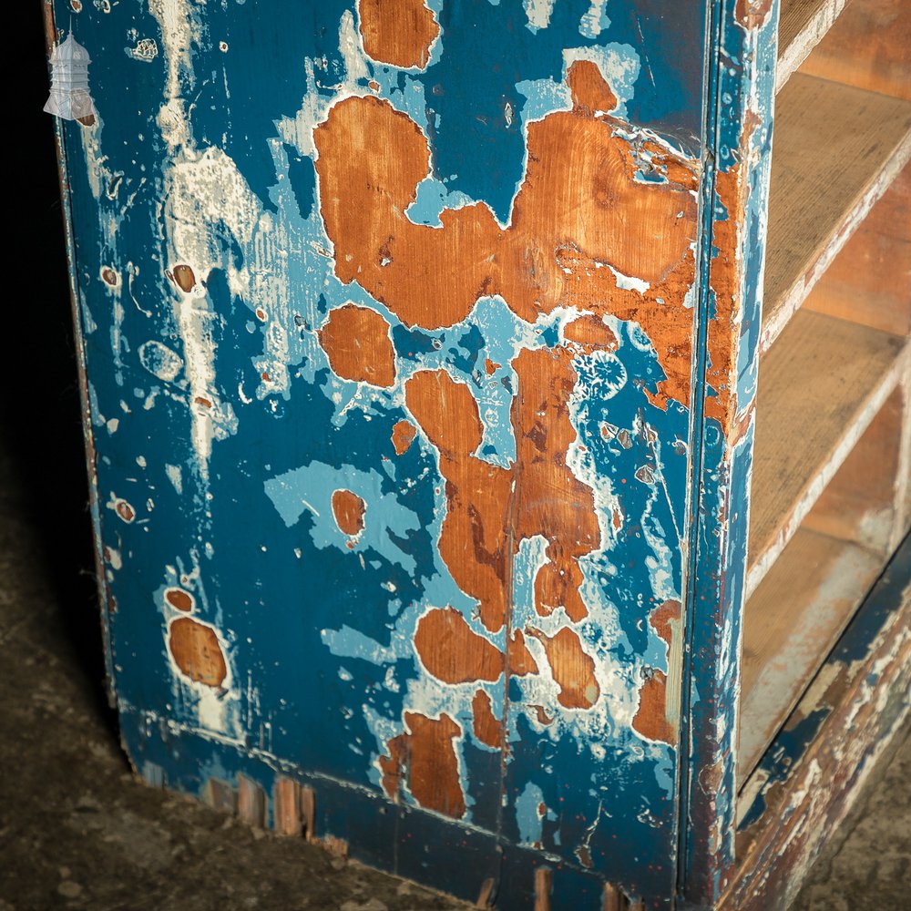 Industrial Pigeon Hole Shelf Unit with Distressed Blue Painted Finish