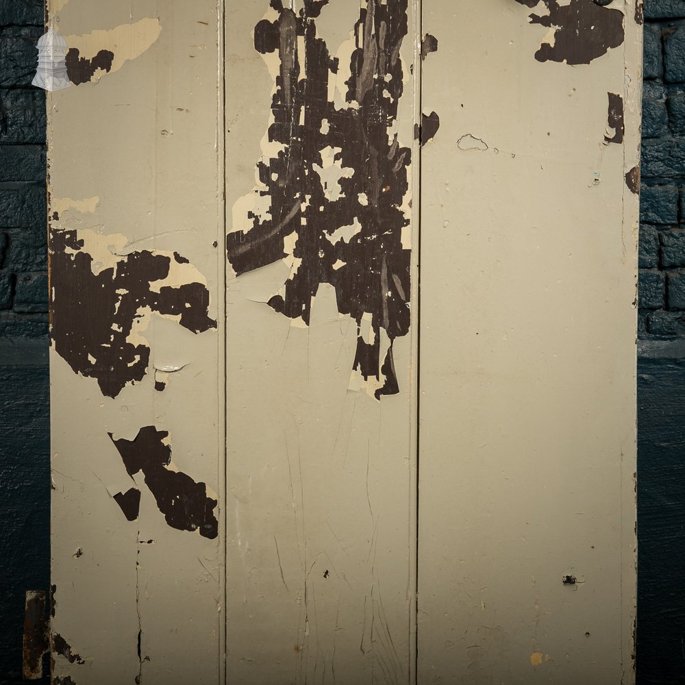 Ledged Pine Door, 18th C Three Plank Cottage door with Distressed Painted Finish