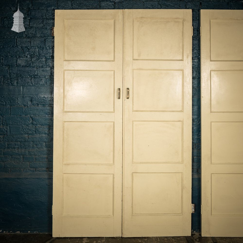 Pine Paneled Doors, 3 Pairs of 1920’s 4 Panel Painted Cupboard Doors
