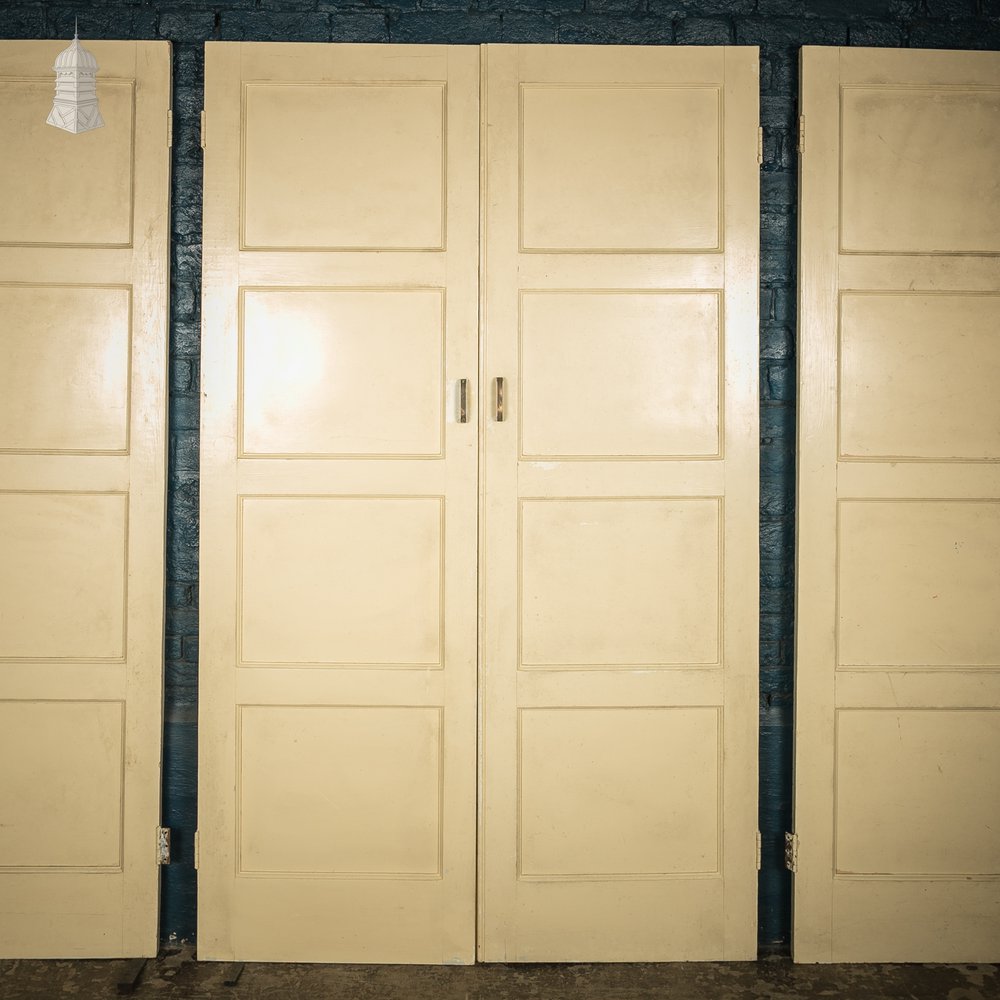 Pine Paneled Doors, 3 Pairs of 1920’s 4 Panel Painted Cupboard Doors