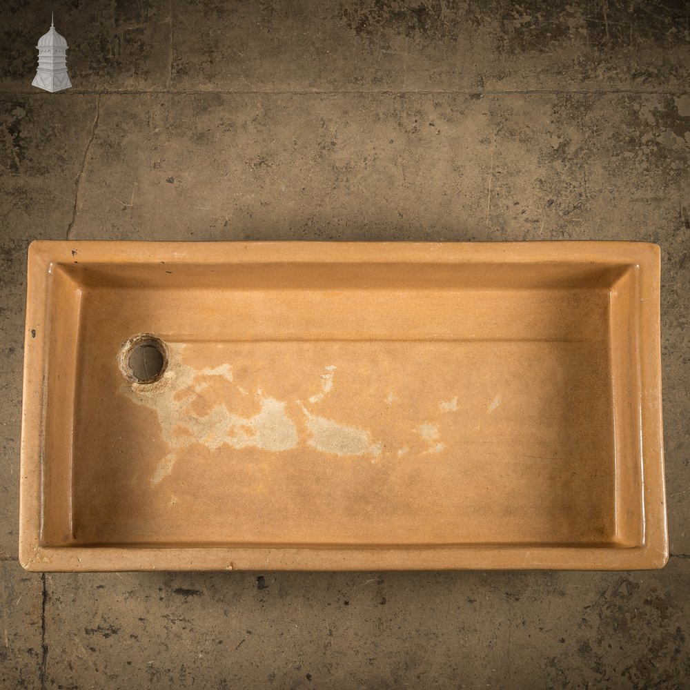 Fluted Trough Sink, Large Shallow Sink with Worn Cane Glazed Finish