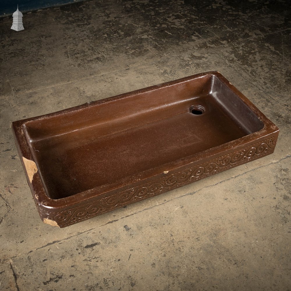 Shallow Trough Sink, 19th C with Salt Glazed Left Hand Return with Decorative Floral Pattern
