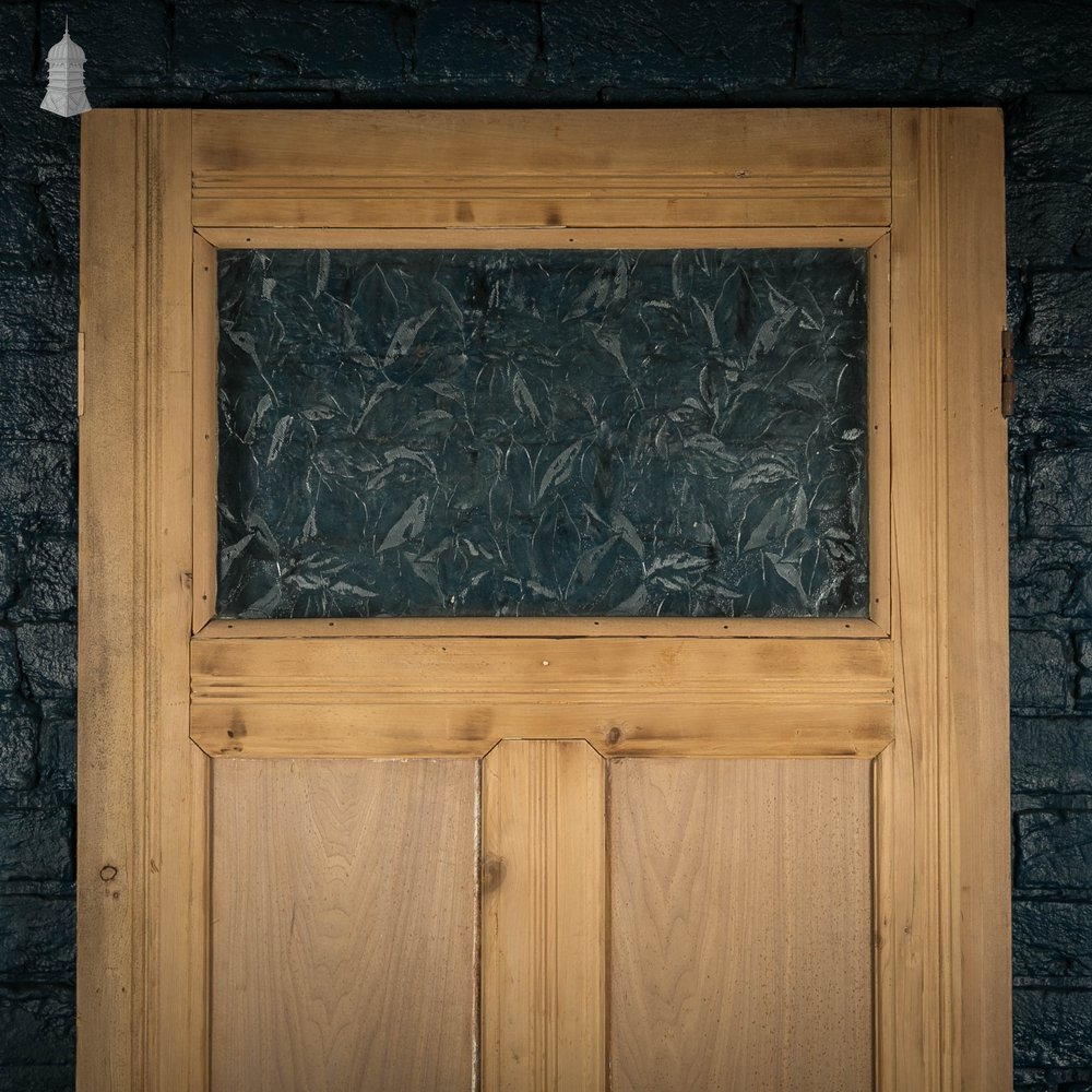 Glazed Pine Door, 5 Panel 19th C with Textured ‘Autumn Leaf’ Style Glazing