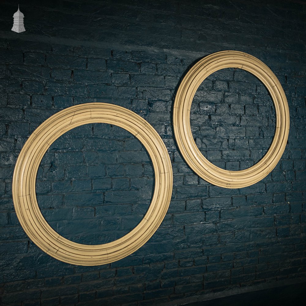 Circular Moulded Frames, 19th C Cream Painted, Pair