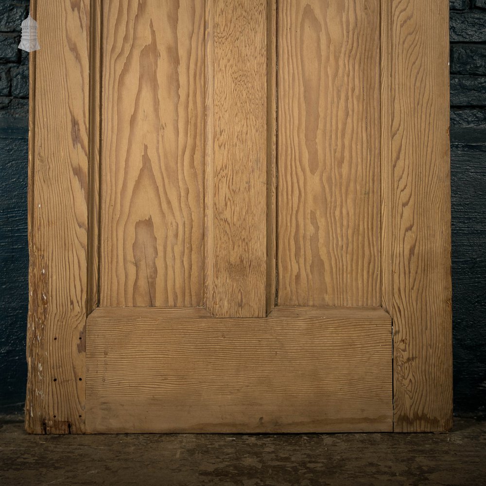 Glazed Pine Door, 4 Panel 19th C Pitch Pine with ‘Hammered’ Style Textured Glass