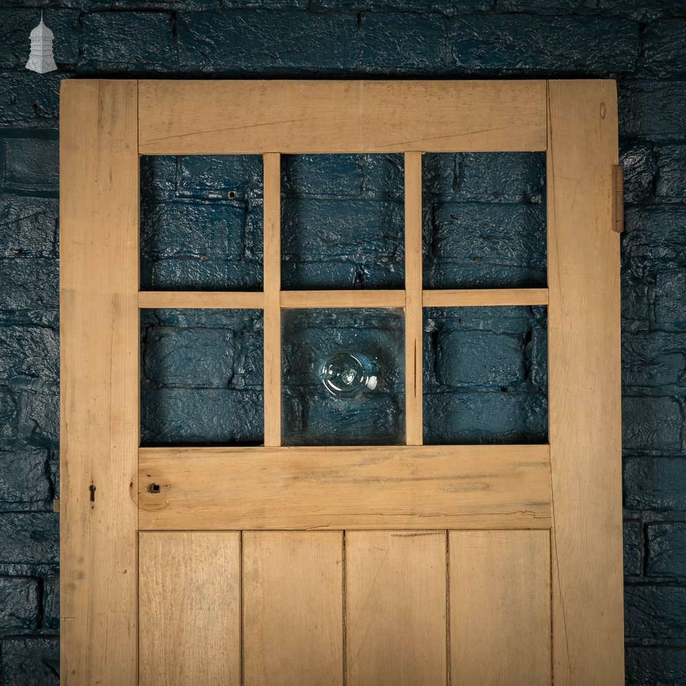 Framed Plank Glazed Pine Door, Edwardian with Bullseye Glass