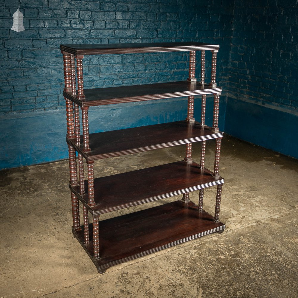 Multi-Tier Bobbin Waterfall Shelving Bookcase, 19th C Anglo Indian Ebonised Rosewood