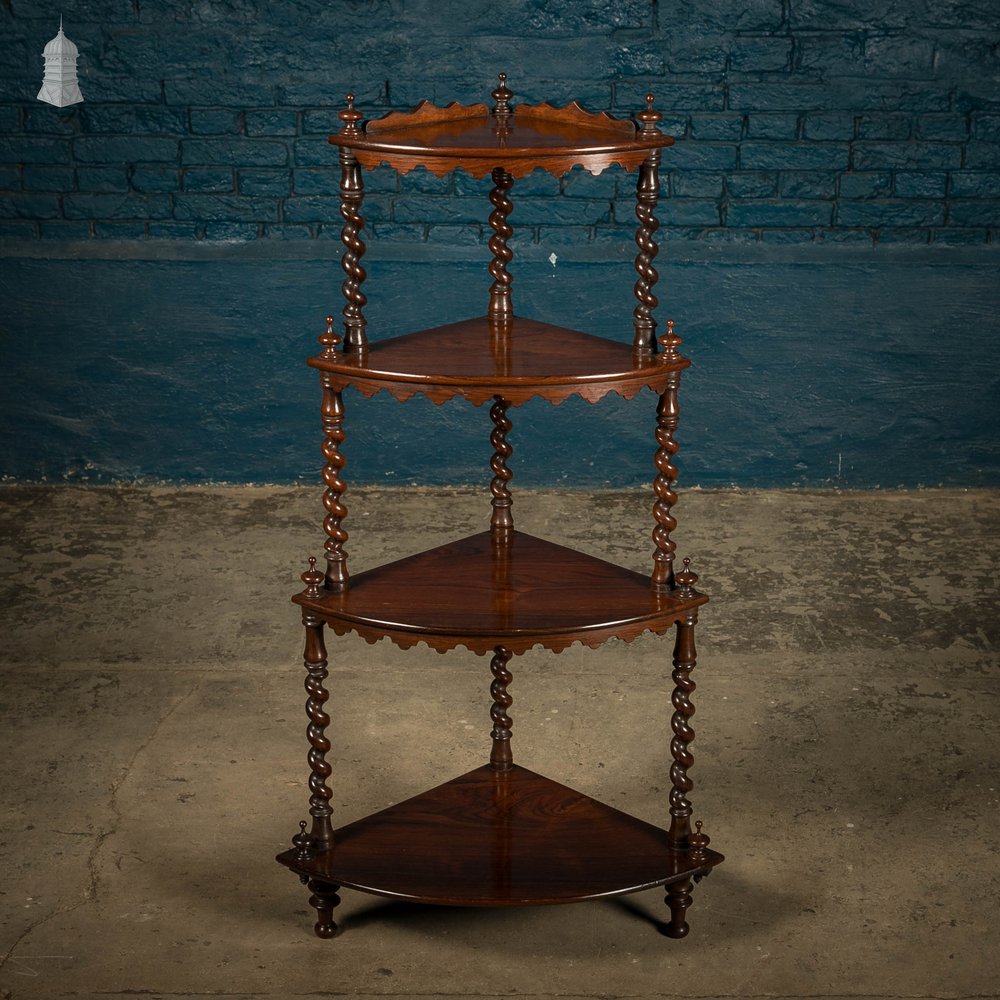 Corner Whatnot Rosewood, 4 Shelves with Barley Twist Supports, 19th C