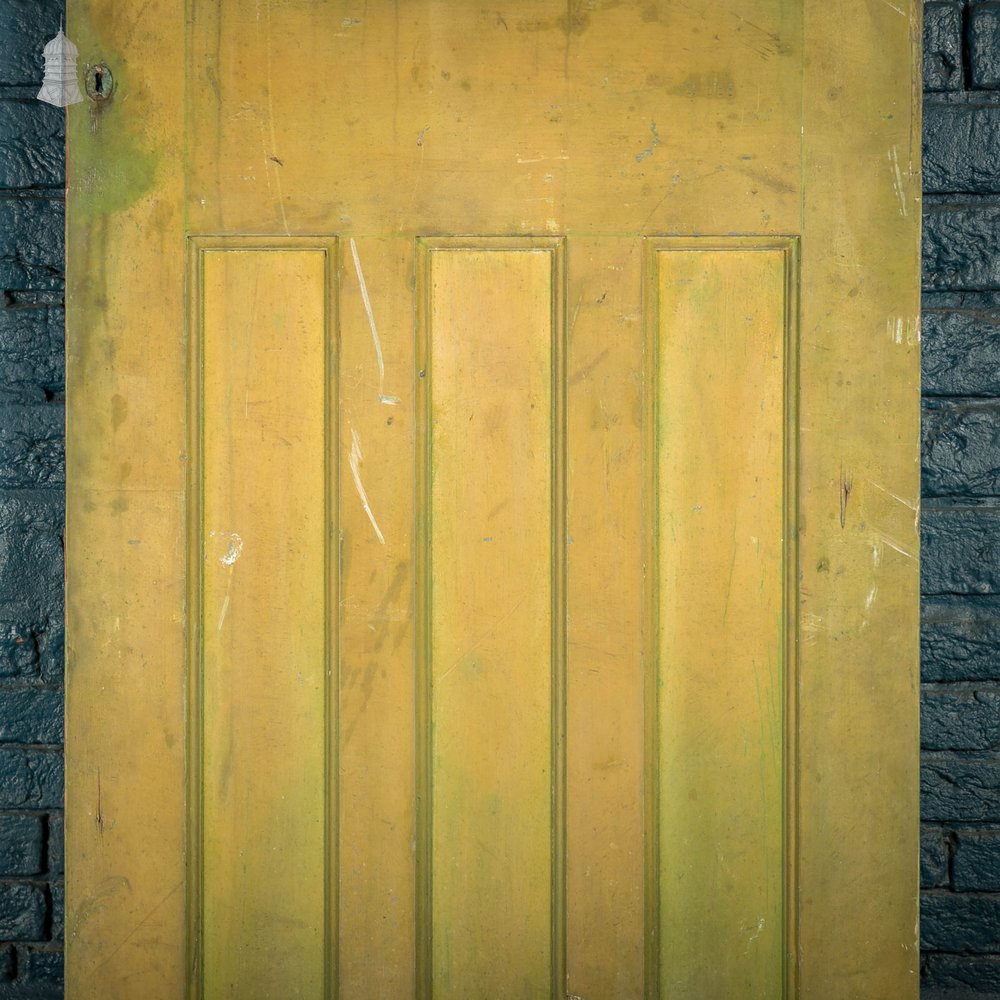 Pine Panelled Door, 1930s 4 Moulded Panels Green Stained Finish