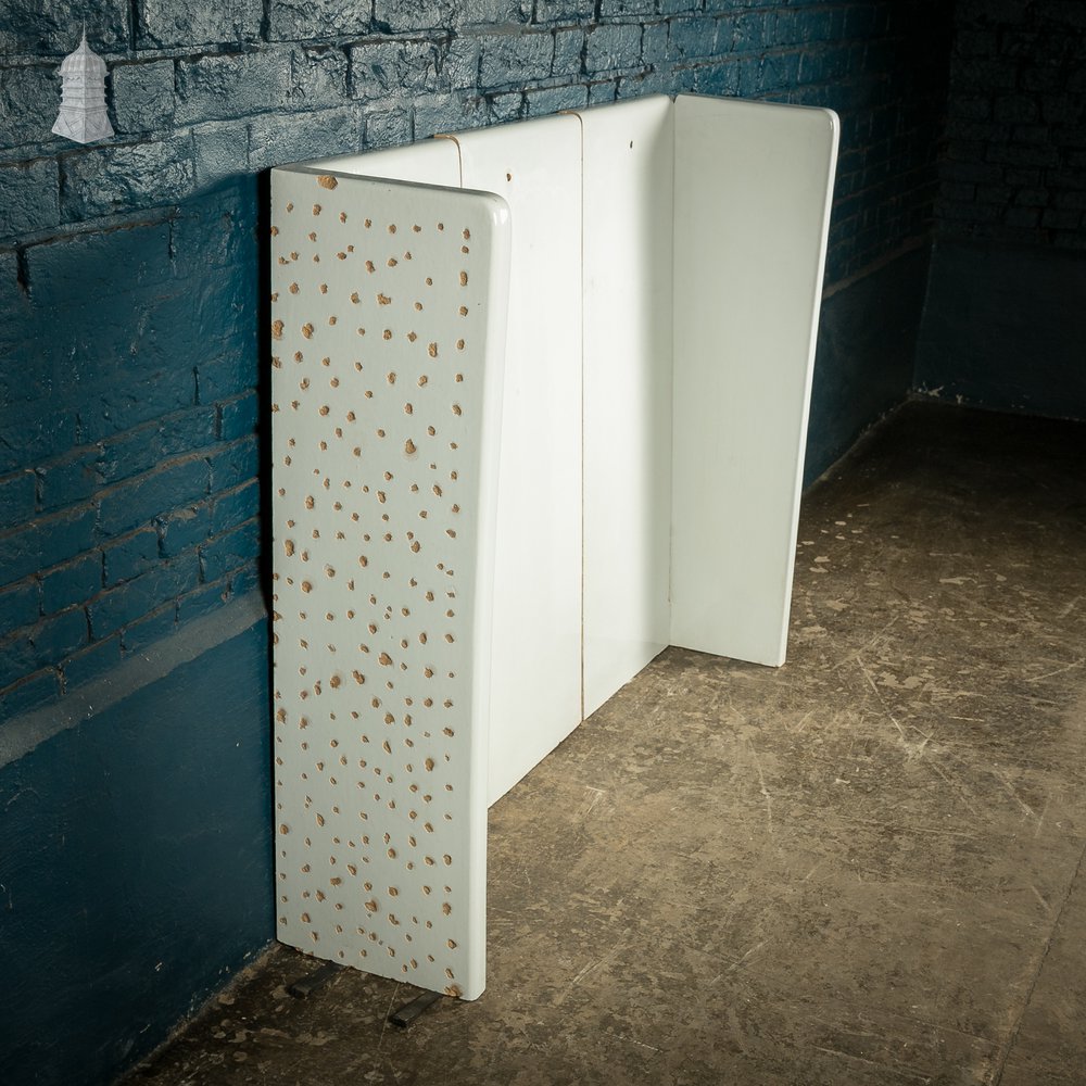 Reclaimed slab urinal backsplash and end panels, white glazed