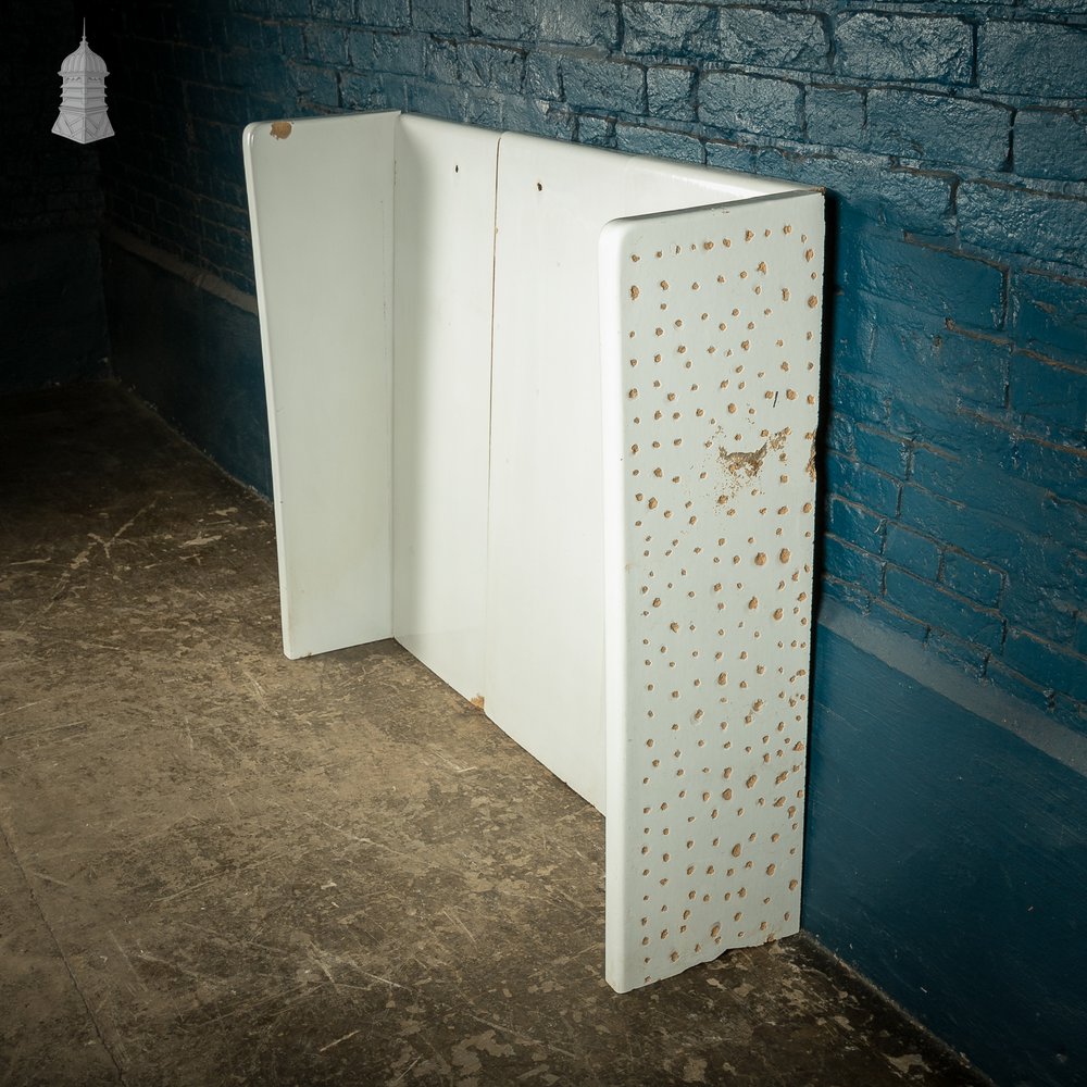 Reclaimed slab urinal backsplash and end panels, white glazed