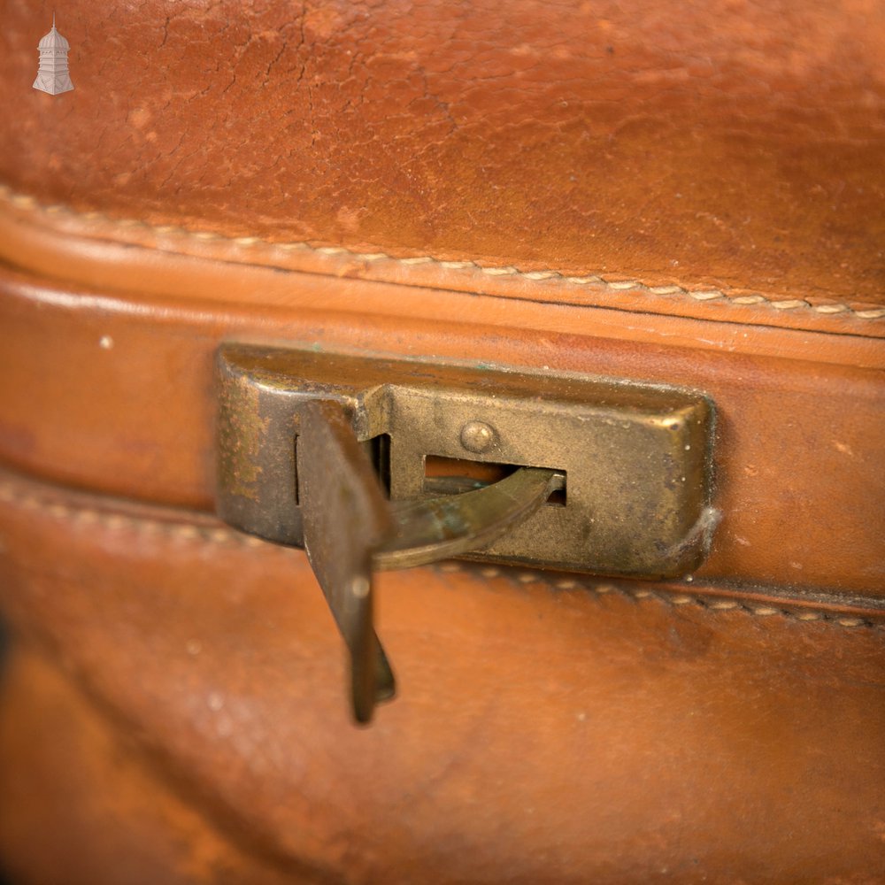 Vintage Leather Suitcase, Original Cunard White Star Line Travel Stickers