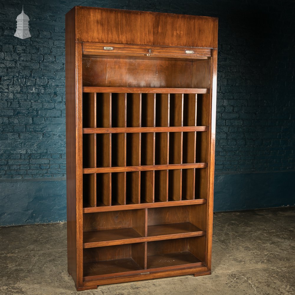 Tambour Front Cabinet, Mahogany and Oak Construction with internal pigeonhole shelving from a liner