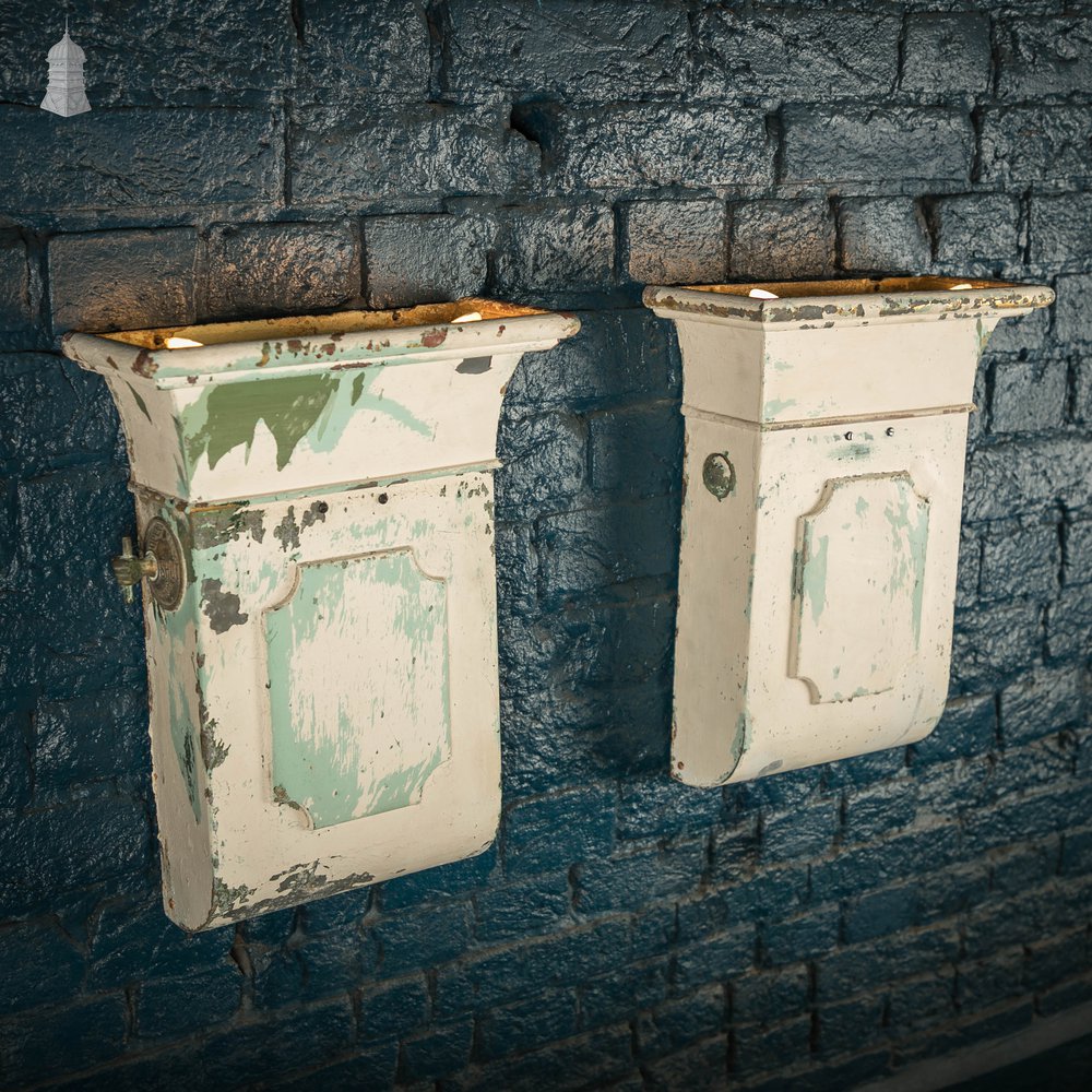 Uplighter Wall Lights, Pair of Repurposed Wall Vents, White Distressed Paint Finish
