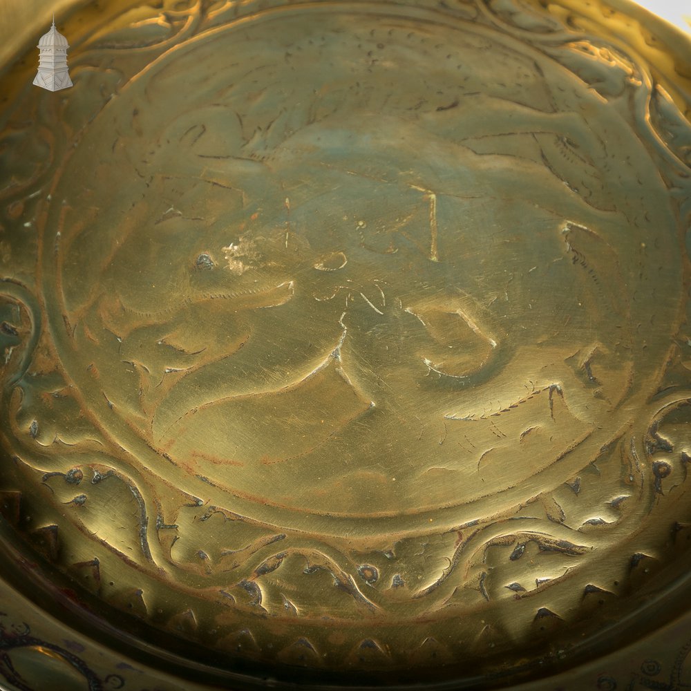 Brass Alms Plate, Rare St. George & Dragon design, 17th C European