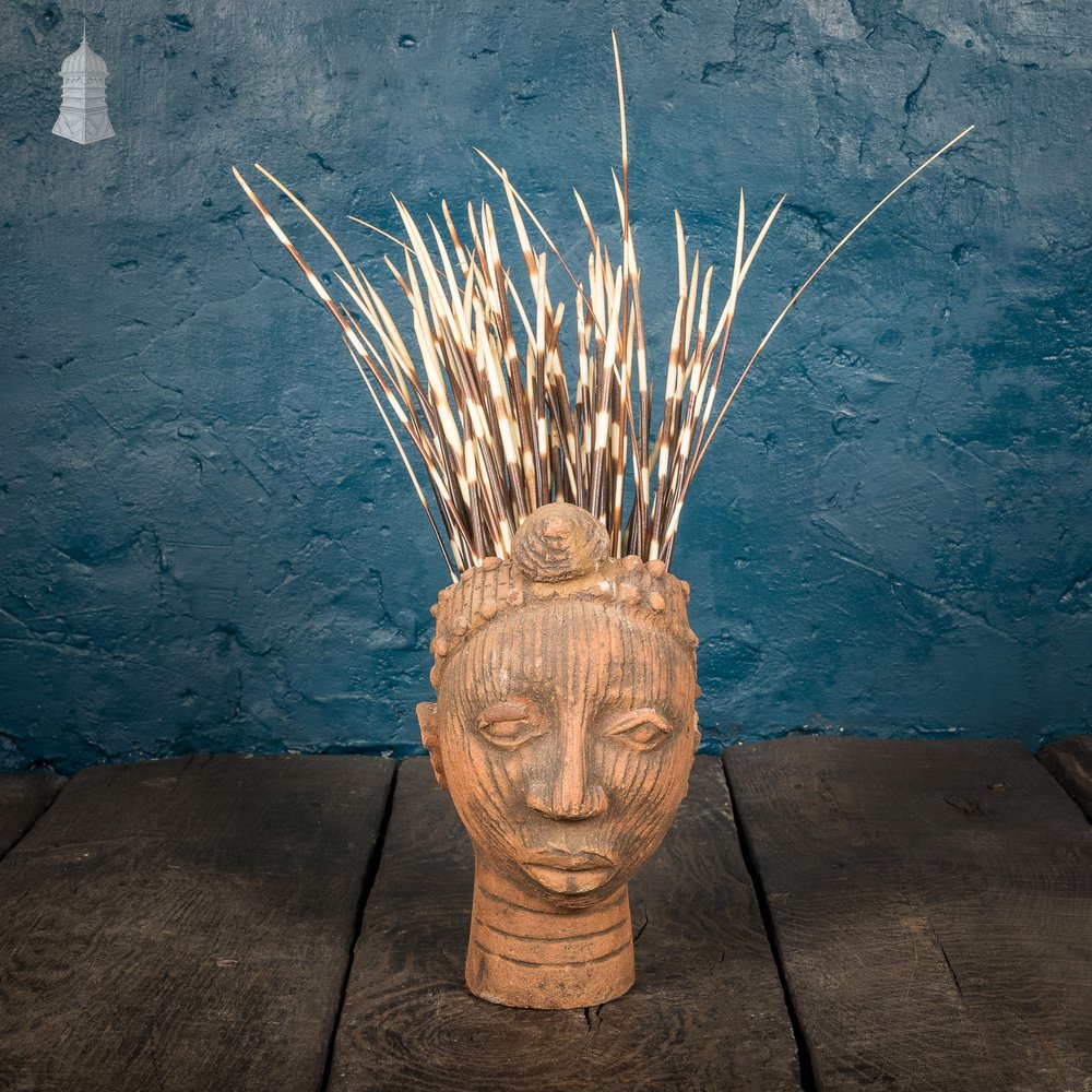 Vintage Clay Head Planter with porcupine quill hair