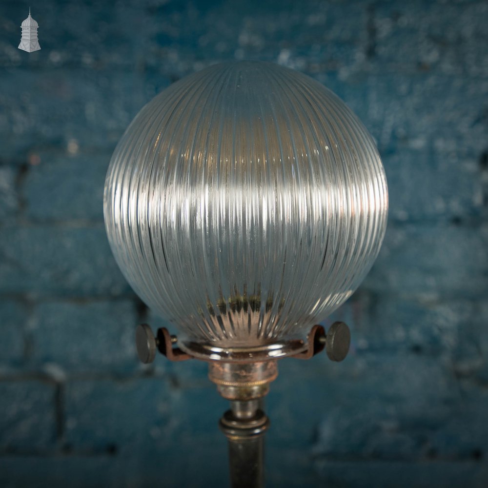 Brass Wall Sconce, Pair with Reeded Glass Dome Shades