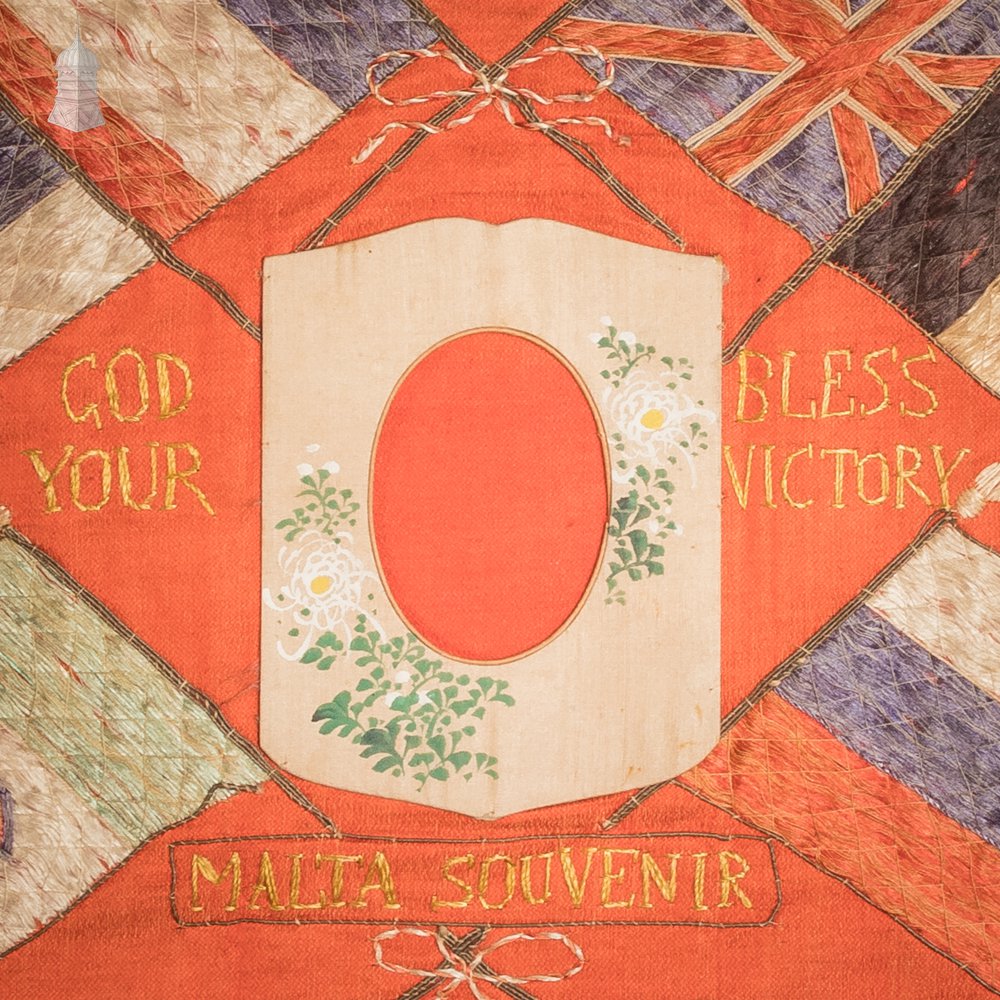 Allied Flags Embroidered Panel, ‘God Bless Your Victory Malta Souvenir’ Framed