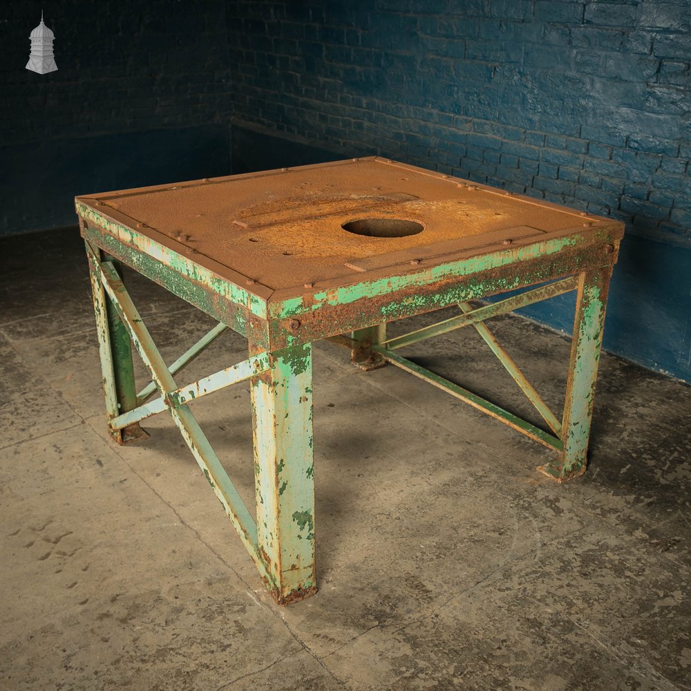Industrial Machine Base, Steel Workshop Table with Distressed Rusty Green Paint Finish