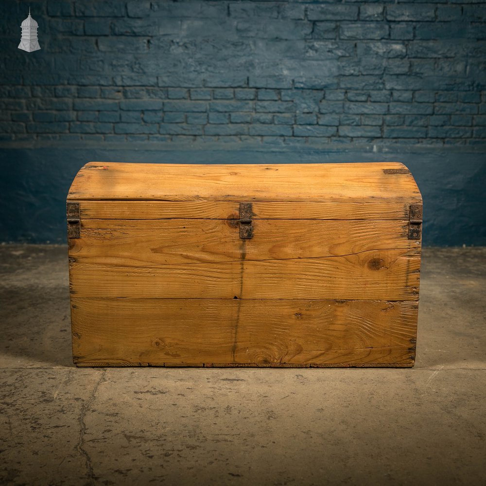 Dome Top Trunk, 19th C Pine Blanket Box Wooden Chest