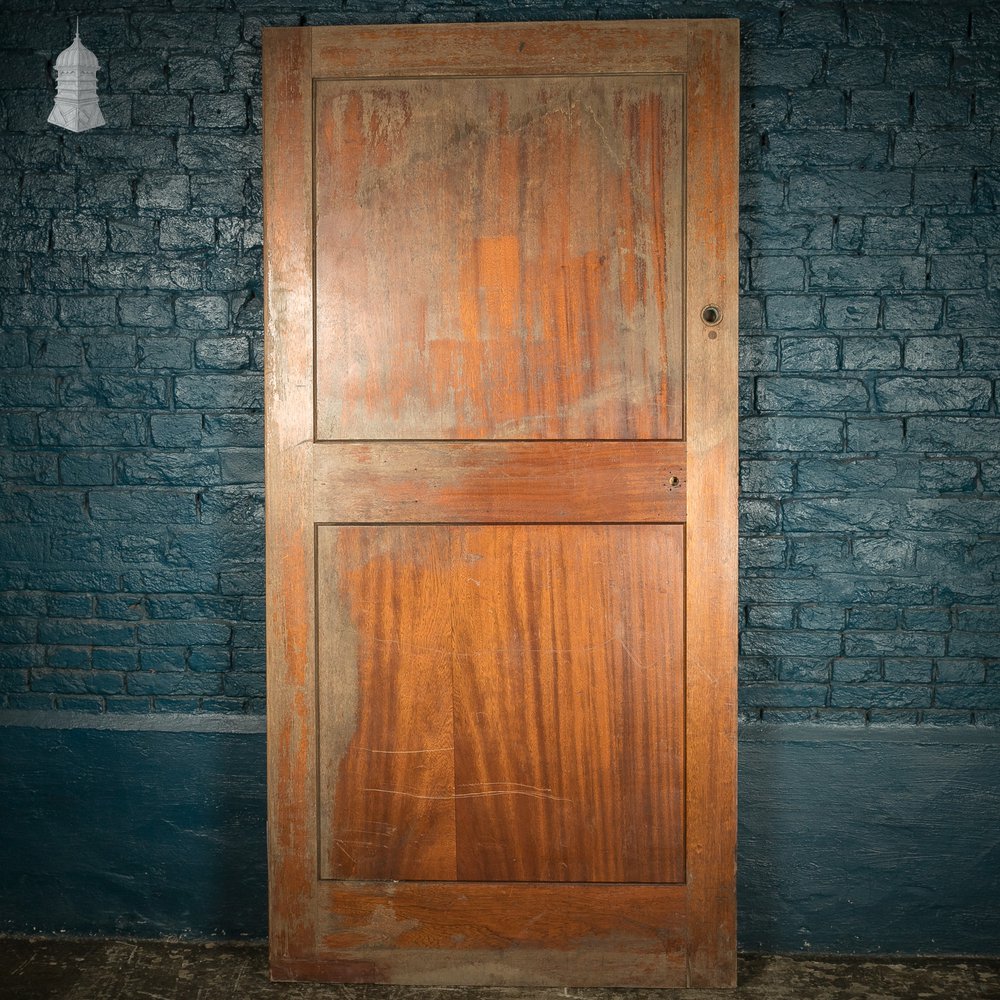 Wide Hardwood Door, Early 20th C Two Panel Mahogany