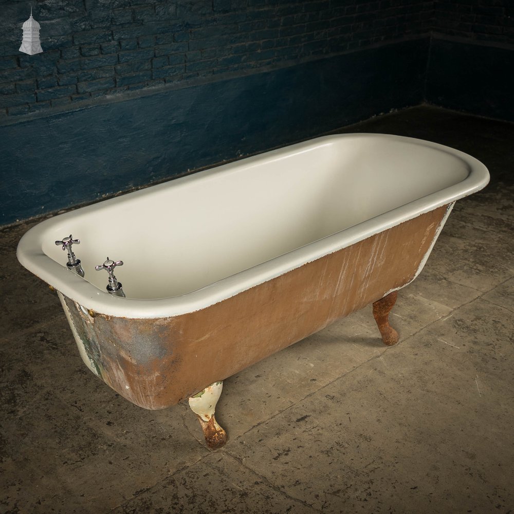 Roll Top Bath, Cast Iron on Legs with Taps