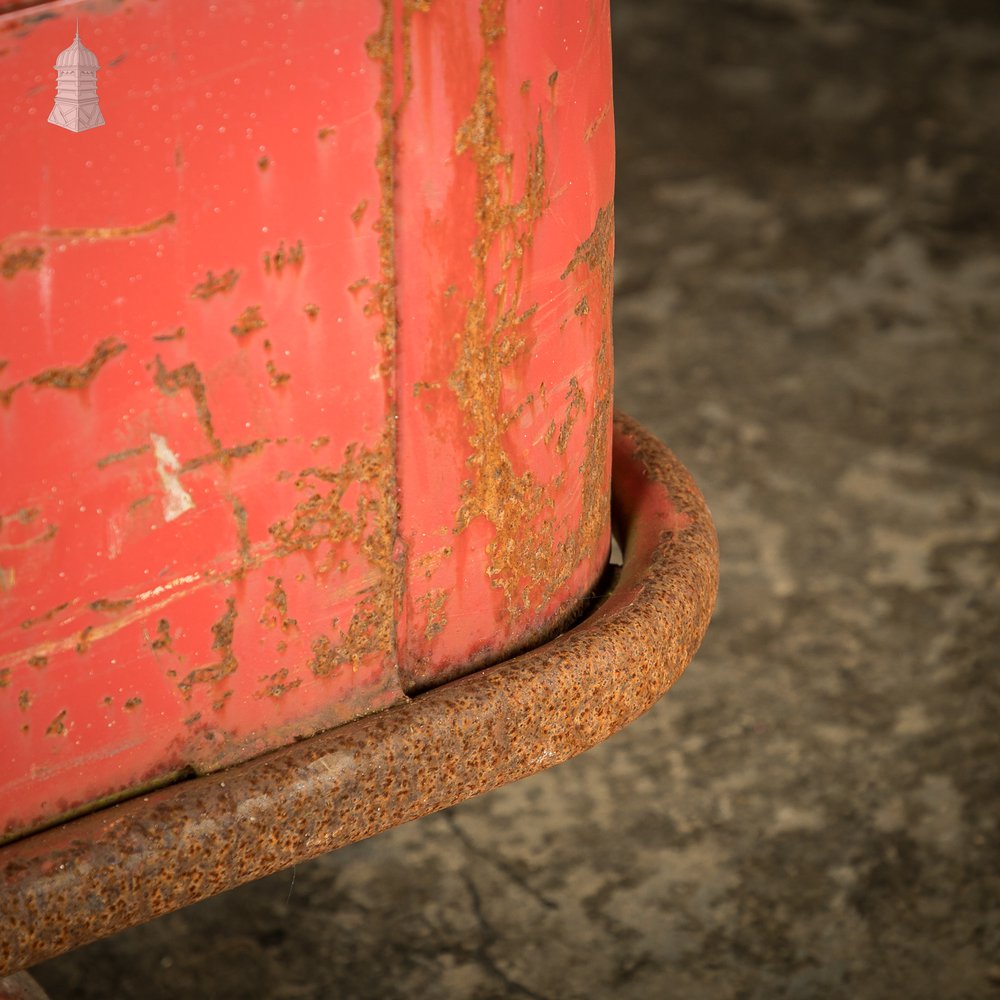 Wheeled Industrial Cart, Rusty Distressed Red Painted Steel, Factory Skip