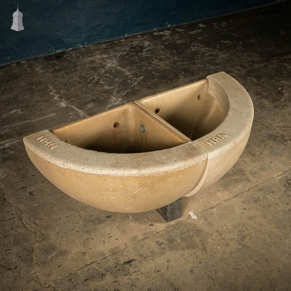 Concrete Corner Mangers, Pair of Trough Feeders Reclaimed from St Johns Barracks, London. Joined together to create a Semi Circle Planter