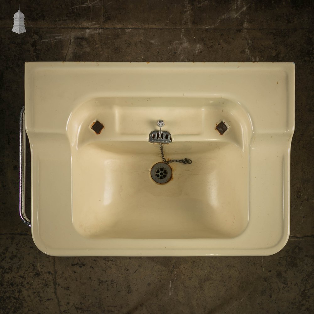 Enamelled Hand Basin, Cast Iron Mid Century Wash Hand Basin on Cupboard Base
